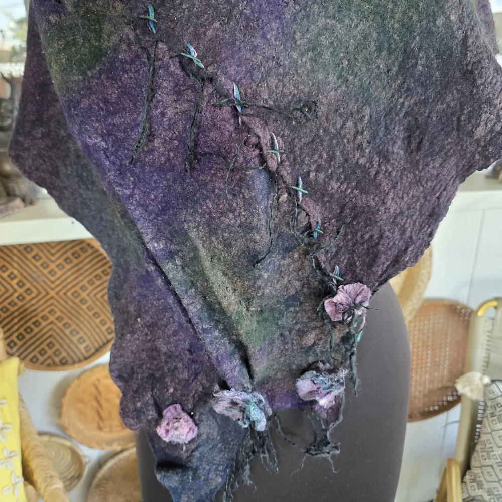 Handmade Nuno Felted Wool Scarf Artisan Boho Chic Bohemian Collar Artsy